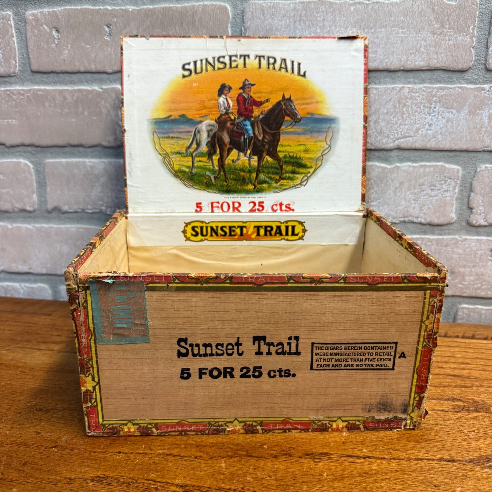 Vintage Sunset Trail Cigar Wooden Box Wooden Advertising Display Tobacco