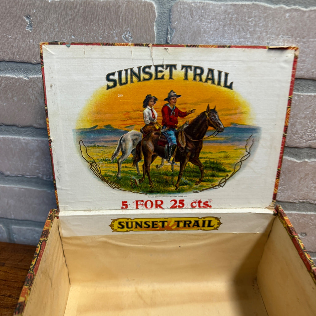 Vintage Sunset Trail Cigar Wooden Box Wooden Advertising Display Tobacco