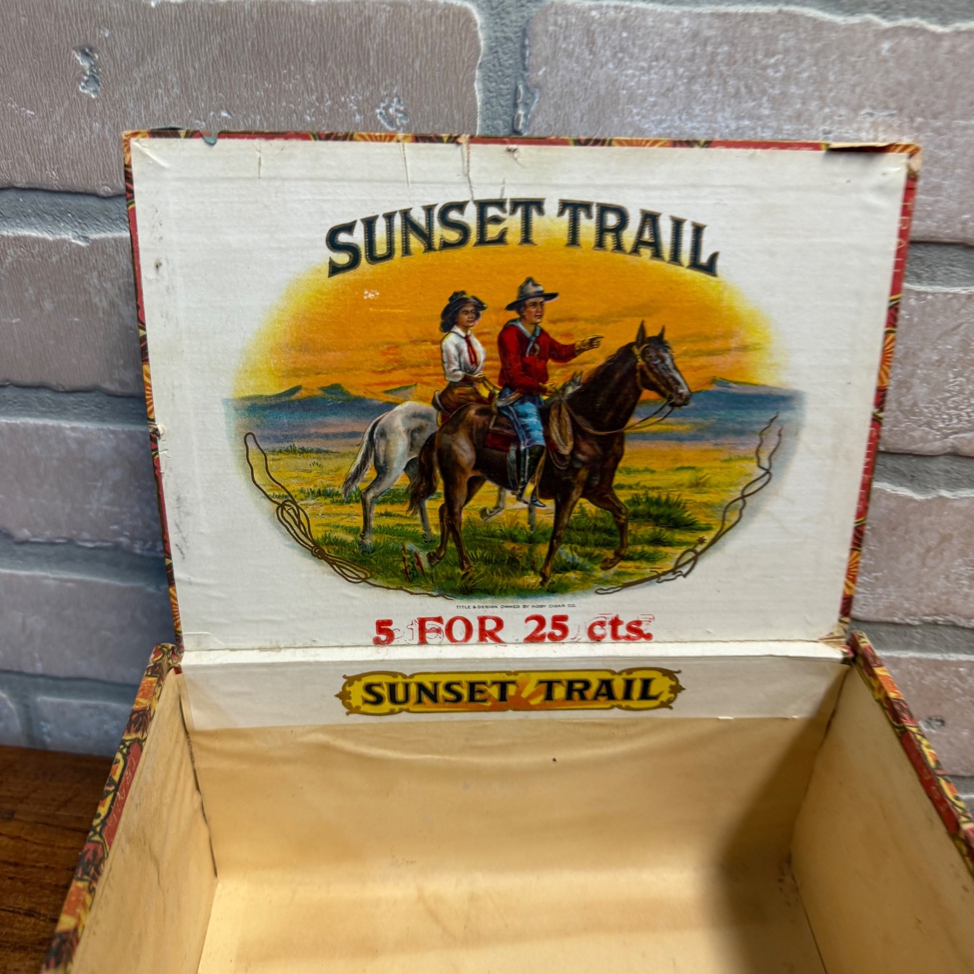 Vintage Sunset Trail Cigar Wooden Box Wooden Advertising Display Tobacco