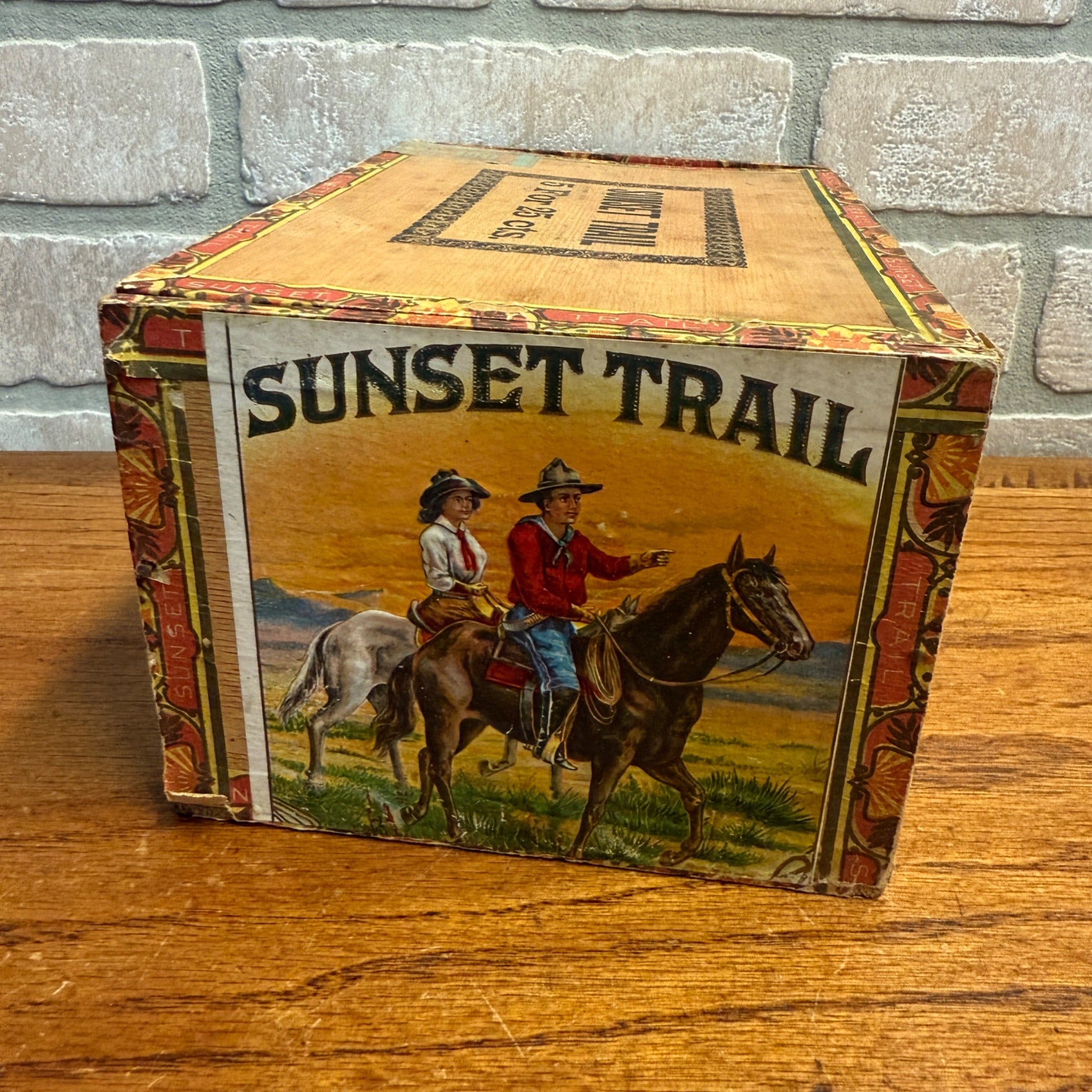 Vintage Sunset Trail Cigar Wooden Box Wooden Advertising Display Tobacco