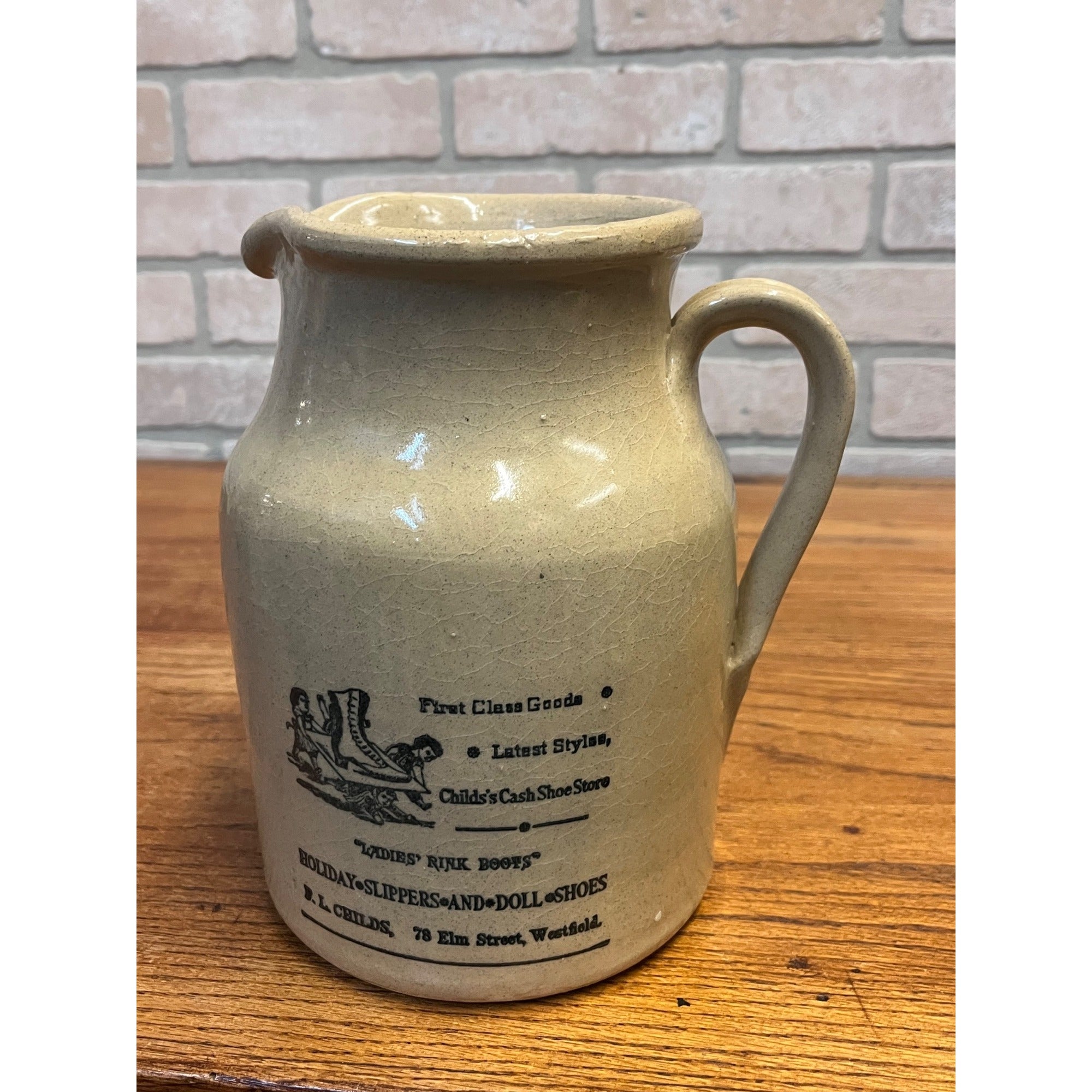 Vintage Child's Cash Shoe Store Advertising Stoneware Pitcher England