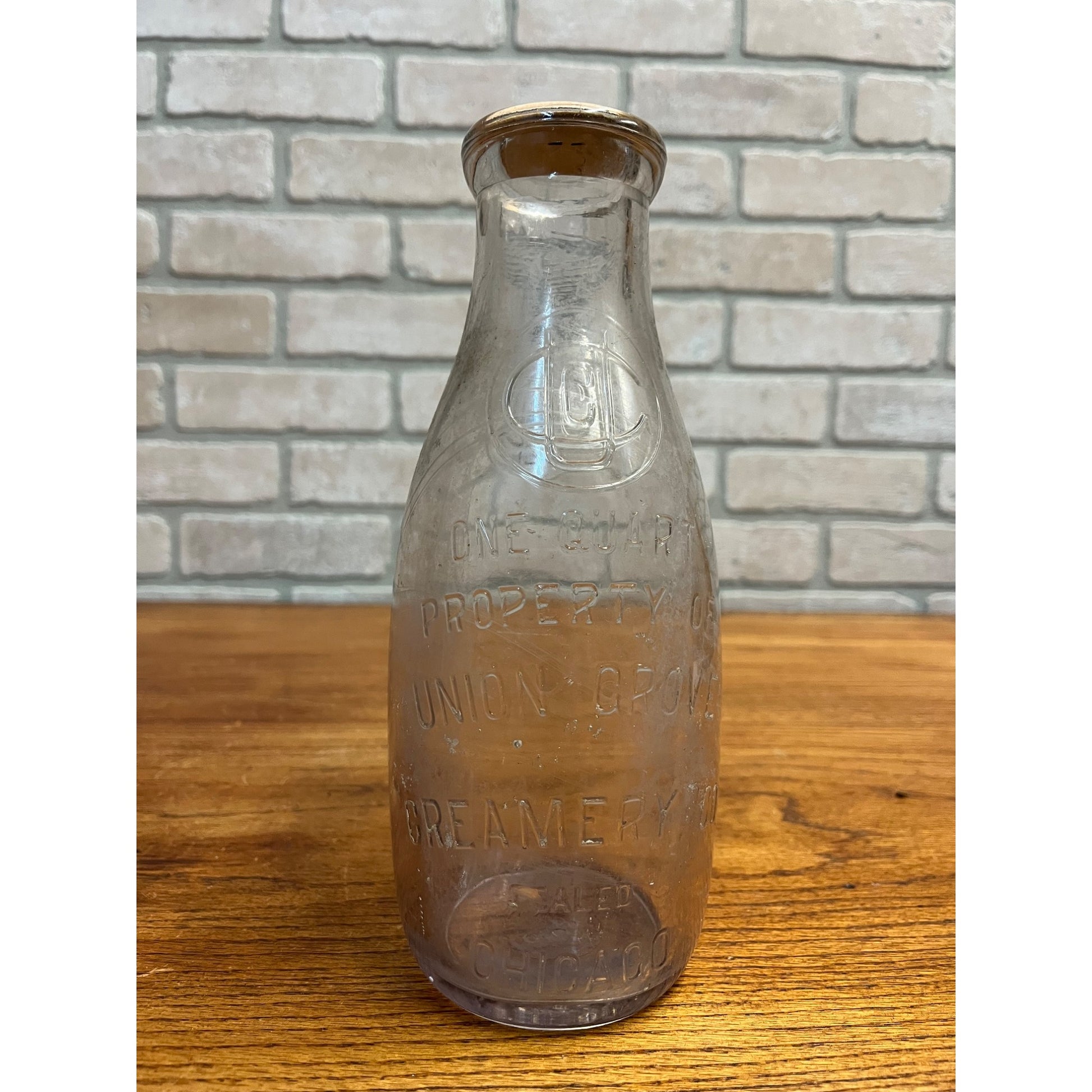 Vintage Quart Milk Bottle Union Grove Creamery Chicago Illinois Dairy