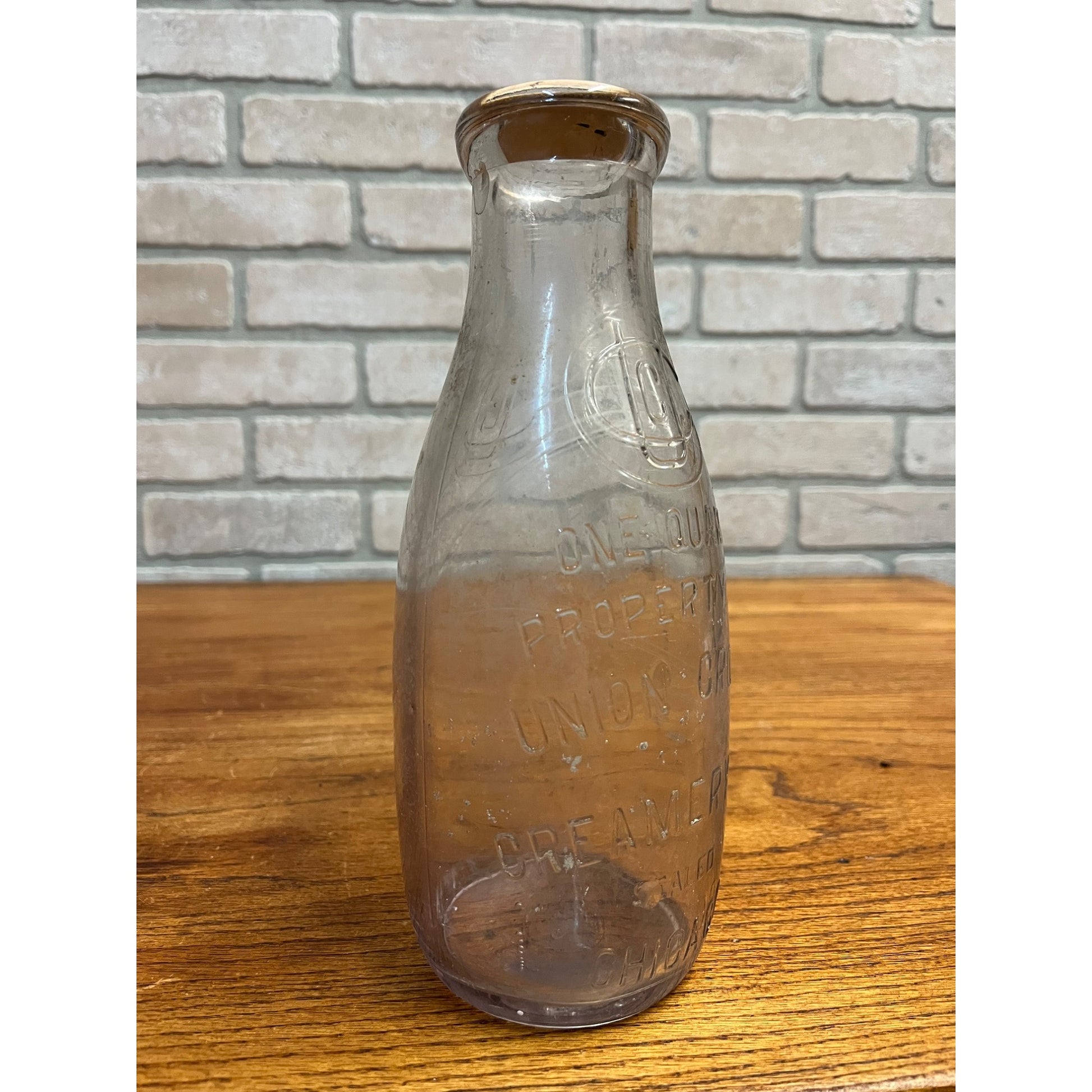 Vintage Quart Milk Bottle Union Grove Creamery Chicago Illinois Dairy