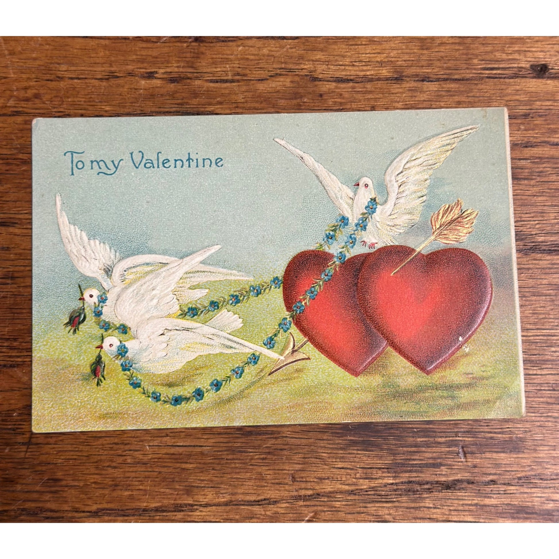 Valentine's Day Postcard White Doves Heart Arrow Valentine German ASB 227