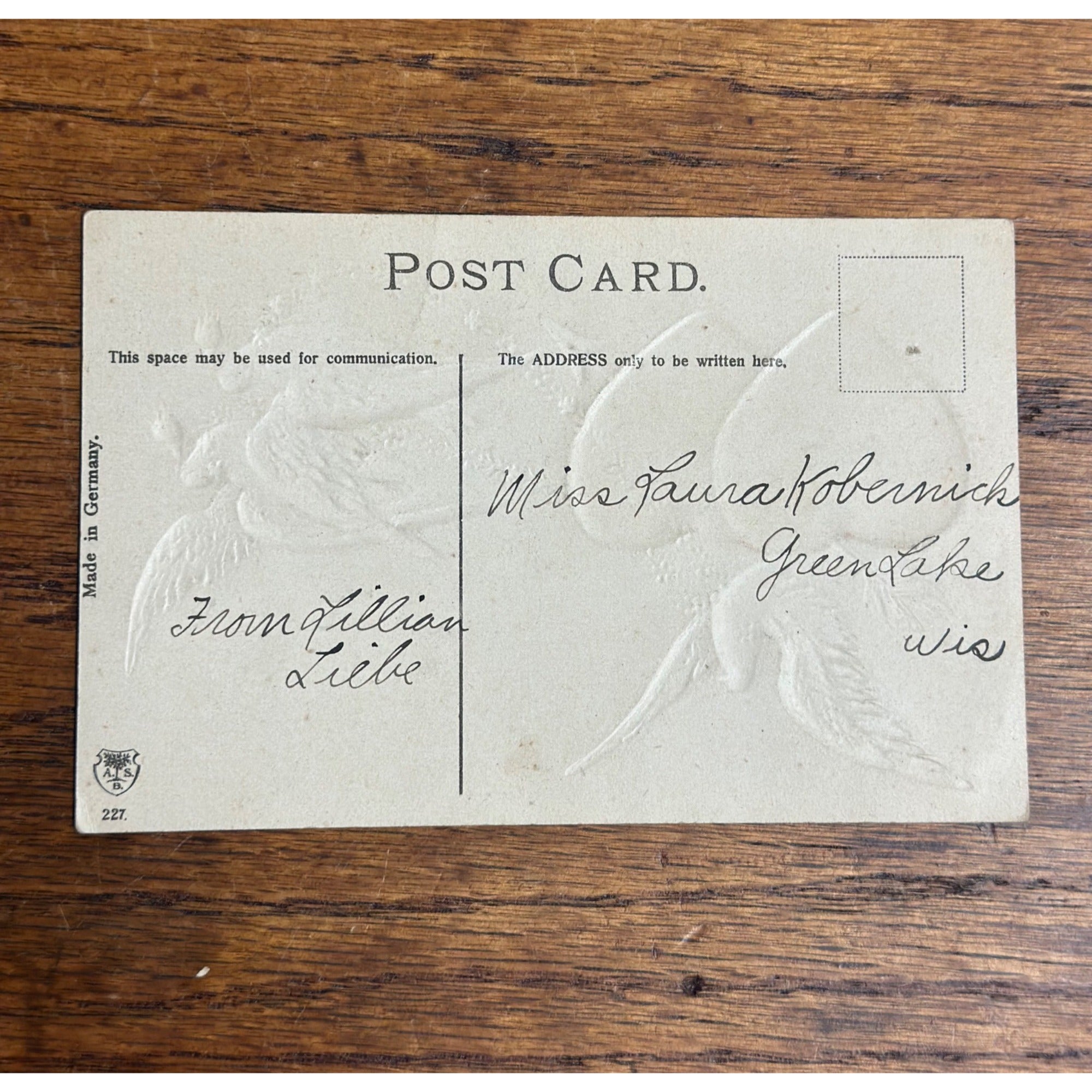 Valentine's Day Postcard White Doves Heart Arrow Valentine German ASB 227