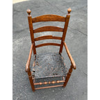 Antique c1810s Early American Primitive Ladderback Arm Chair Woven Hickory Bark Seat Farmhouse Shaker Folk Art