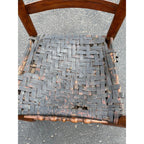 Antique c1810s Early American Primitive Ladderback Arm Chair Woven Hickory Bark Seat Farmhouse Shaker Folk Art