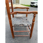 Antique c1810s Early American Primitive Ladderback Arm Chair Woven Hickory Bark Seat Farmhouse Shaker Folk Art