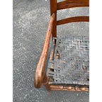Antique c1810s Early American Primitive Ladderback Arm Chair Woven Hickory Bark Seat Farmhouse Shaker Folk Art