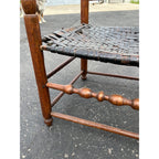 Antique c1810s Early American Primitive Ladderback Arm Chair Woven Hickory Bark Seat Farmhouse Shaker Folk Art