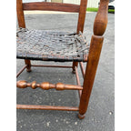 Antique c1810s Early American Primitive Ladderback Arm Chair Woven Hickory Bark Seat Farmhouse Shaker Folk Art