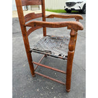 Antique c1810s Early American Primitive Ladderback Arm Chair Woven Hickory Bark Seat Farmhouse Shaker Folk Art