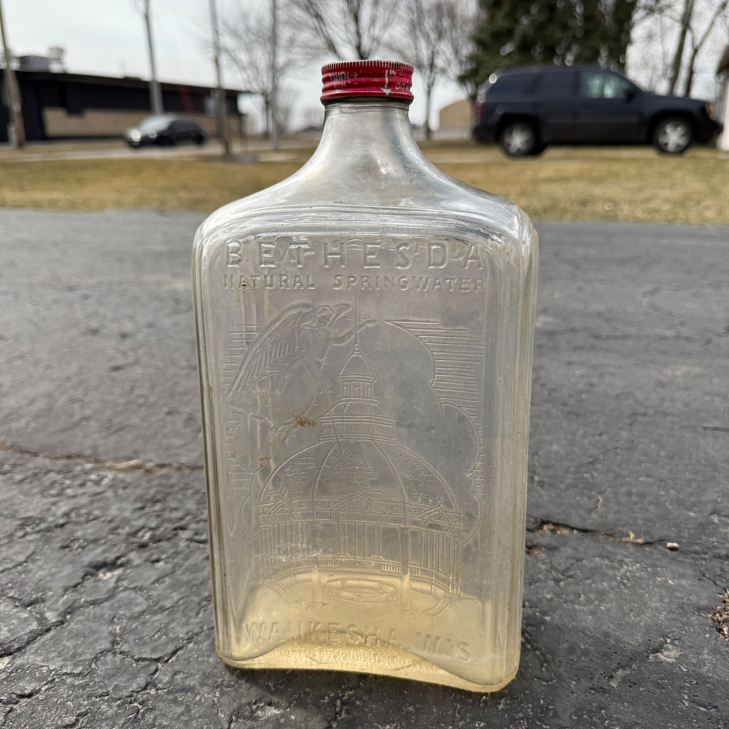 Vintage Waukesha Wis Half Gallon BETHESDA Natural Spring Water Embossed Bottle
