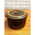 Antique Primitive Stoneware Brown Ribbed Pantry Crock/Large Butter Crock Farmhouse Decor Rustic Kitchen