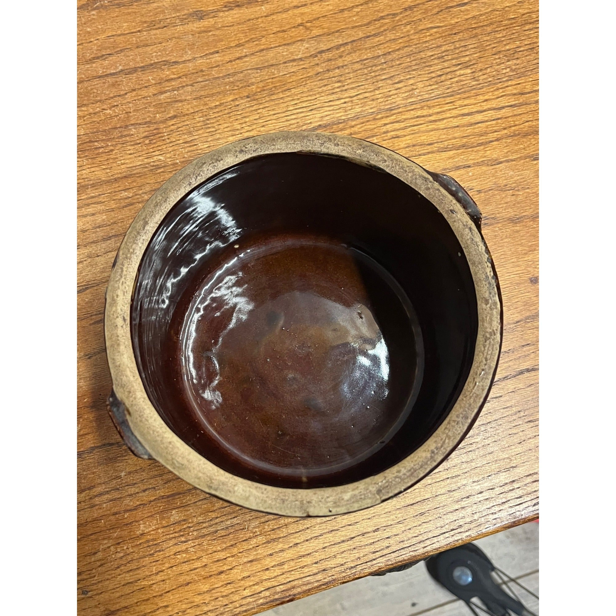 Antique Primitive Stoneware Brown Ribbed Pantry Crock/Large Butter Crock Farmhouse Decor Rustic Kitchen