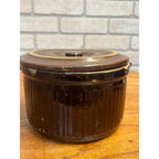 Antique Primitive Stoneware Brown Ribbed Pantry Crock/Large Butter Crock Farmhouse Decor Rustic Kitchen