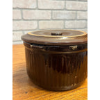 Antique Primitive Stoneware Brown Ribbed Pantry Crock/Large Butter Crock Farmhouse Decor Rustic Kitchen