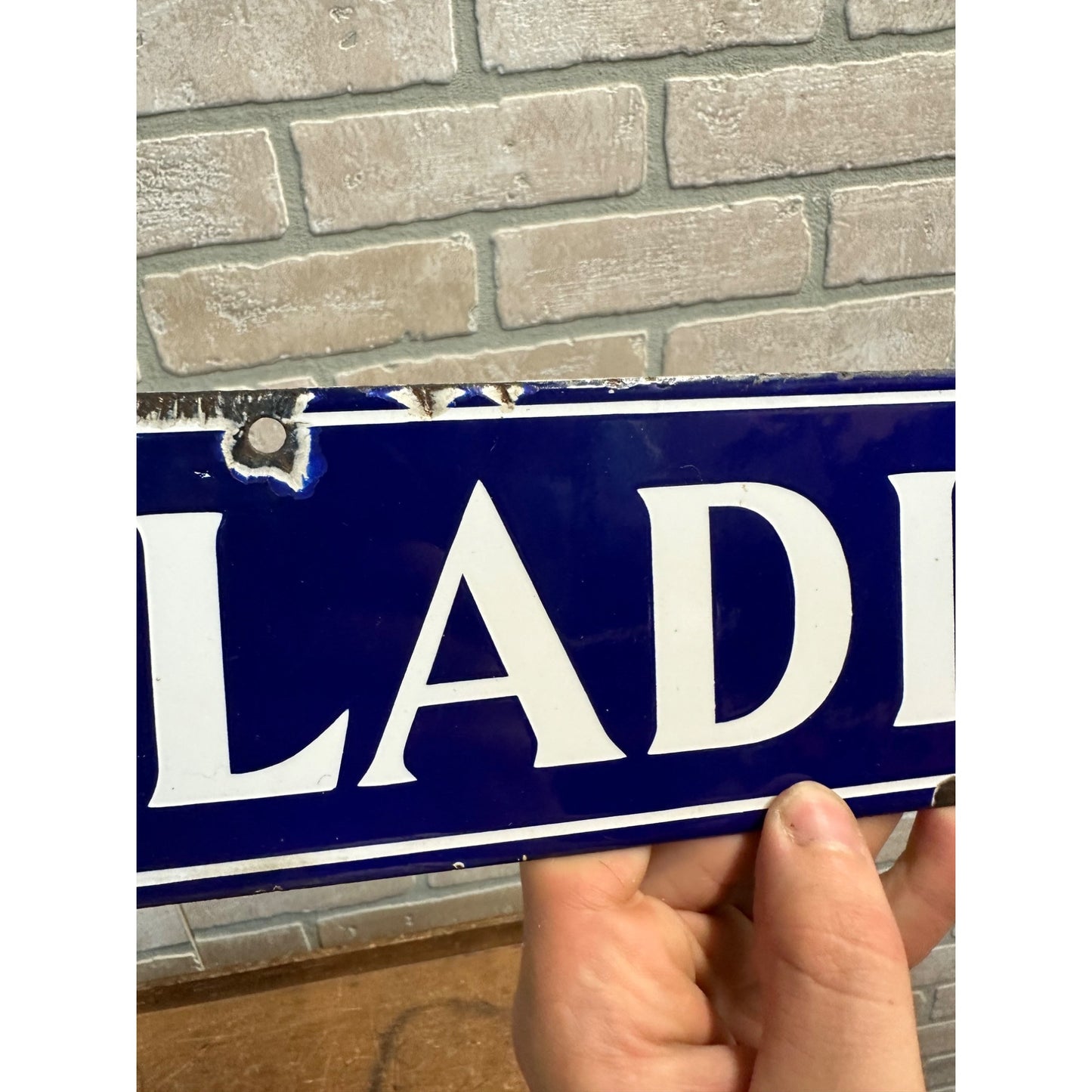 Original Vintage 1900s LADIES Blue & White Porcelain Restroom Sign