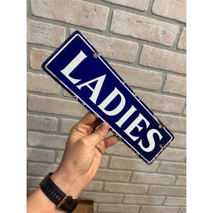 Original Vintage 1900s LADIES Blue & White Porcelain Restroom Sign