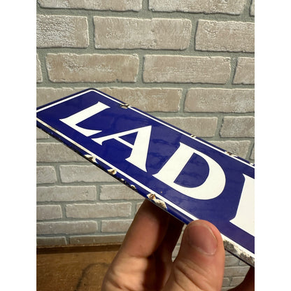 Original Vintage 1900s LADIES Blue & White Porcelain Restroom Sign