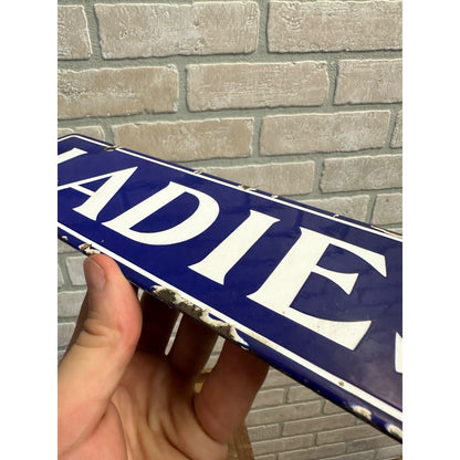 Original Vintage 1900s LADIES Blue & White Porcelain Restroom Sign