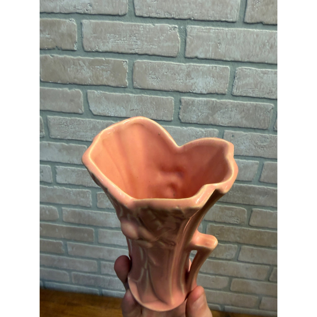 Genuine Vintage 1940s McCoy Pink Leaves and Berries Vase with Maker’s Mark