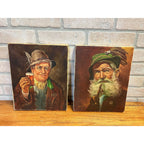 Vintage Bavarian Beer Drinker & Pipe Smoker Portrait Oil Paintings Signed Pair
