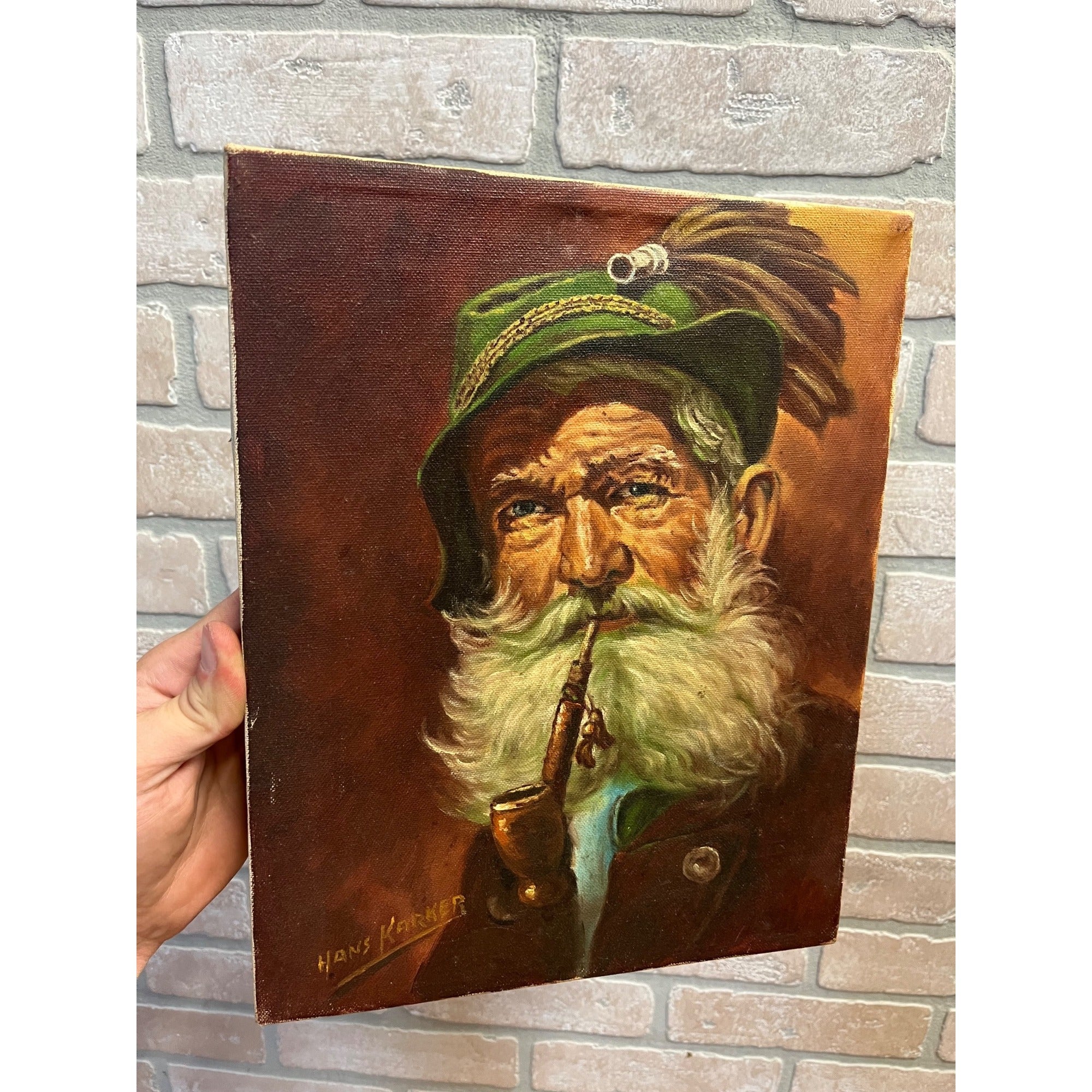 Vintage Bavarian Beer Drinker & Pipe Smoker Portrait Oil Paintings Signed Pair