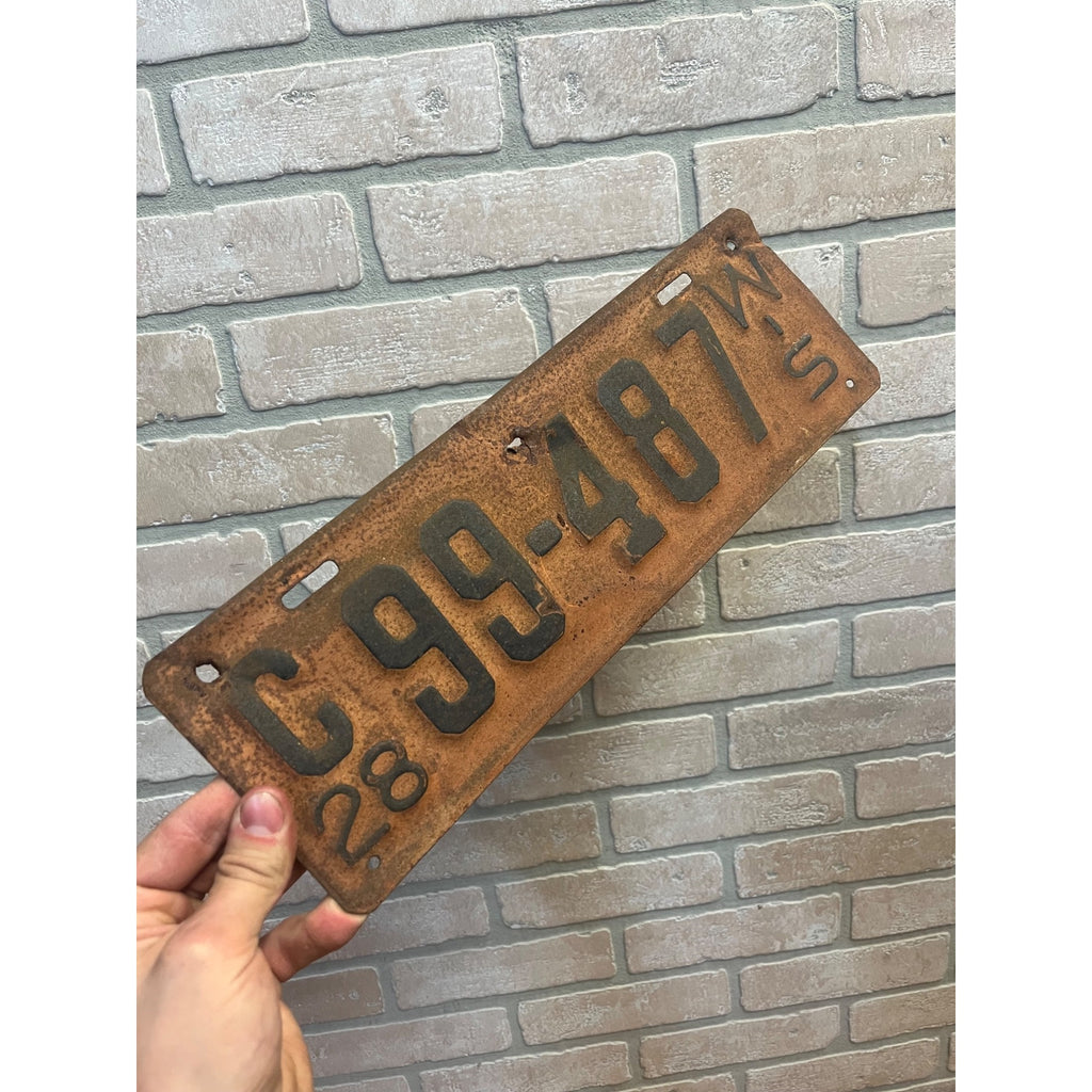 Vintage Wisconsin License Plate, Orange and Black, 1928