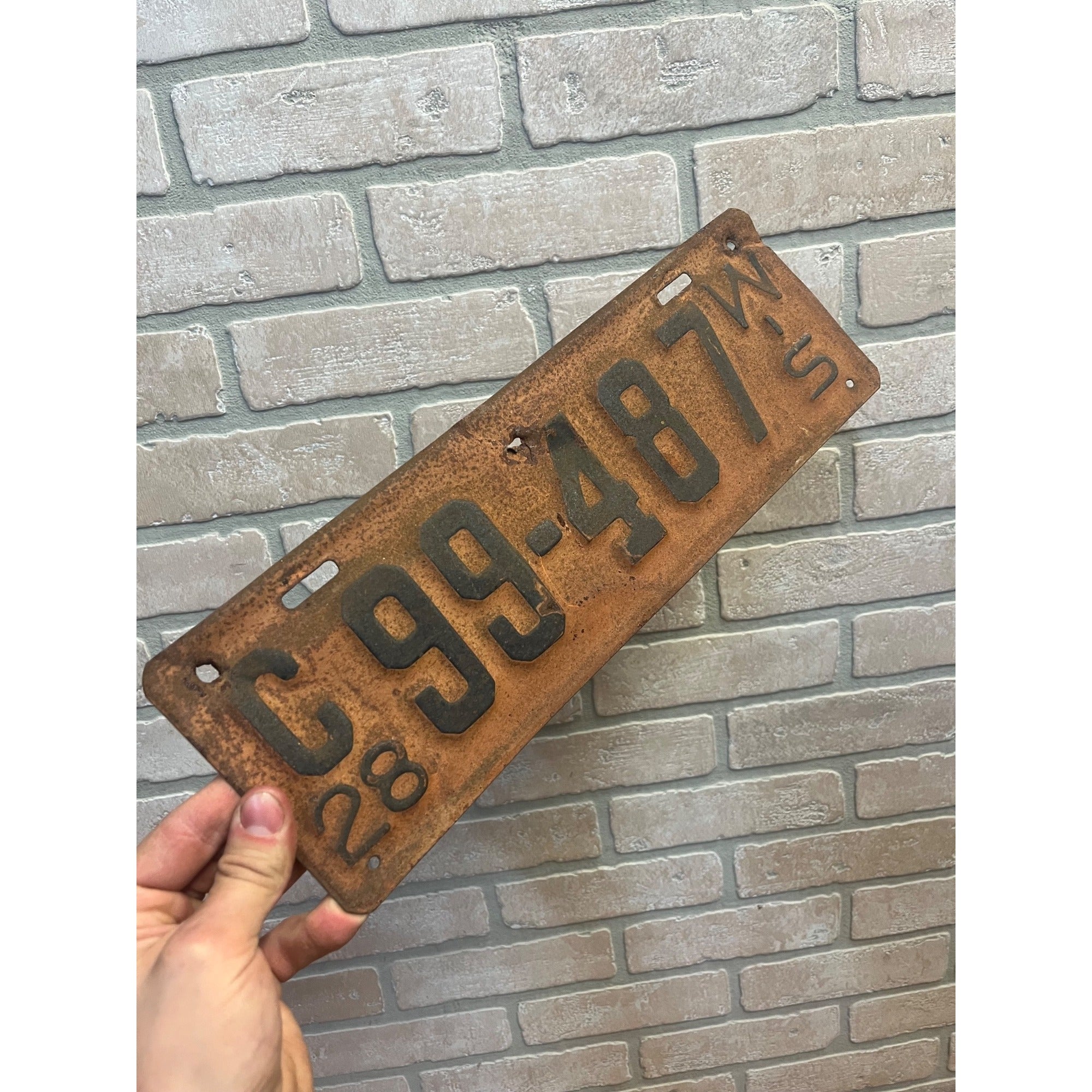Vintage Wisconsin License Plate, Orange and Black, 1928