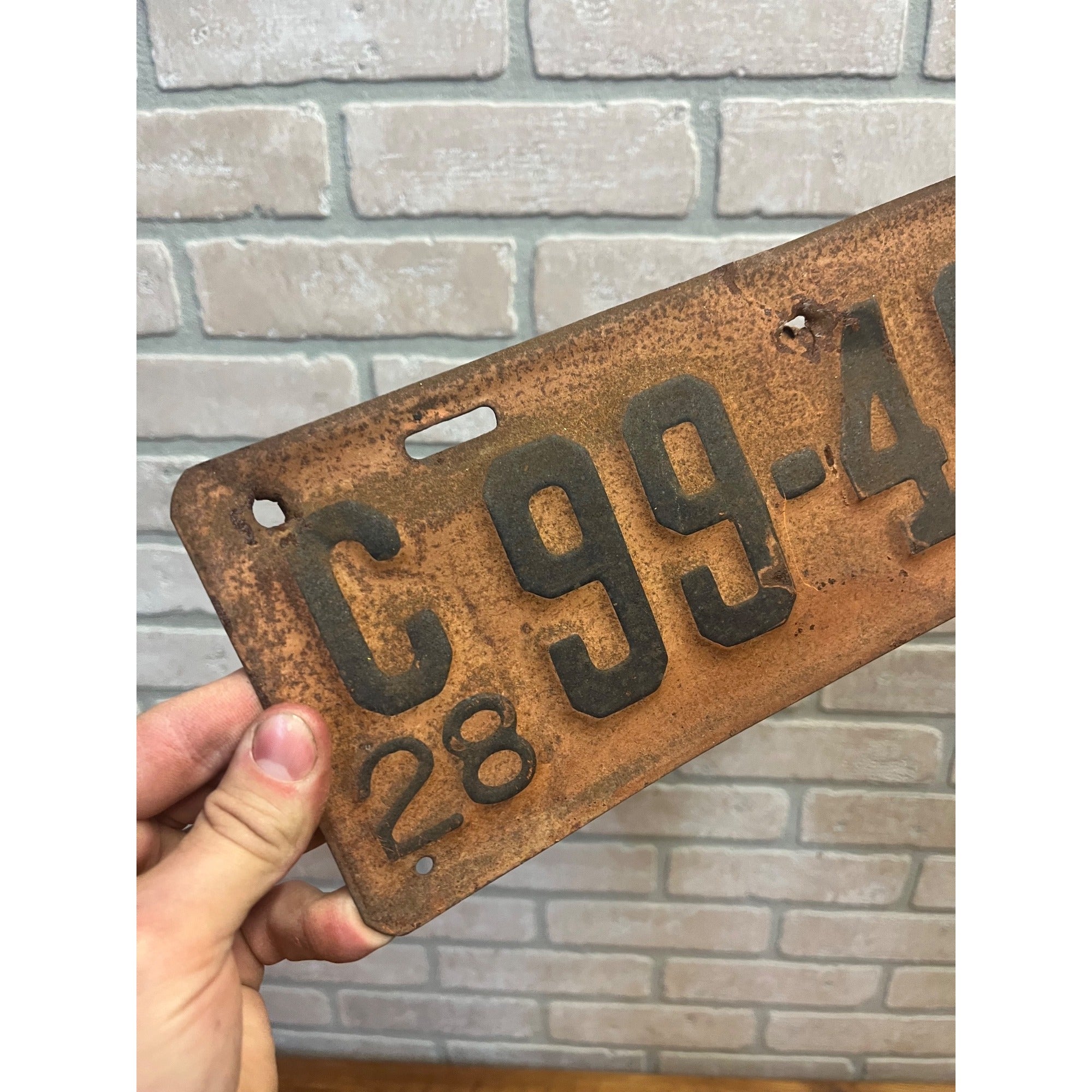 Vintage Wisconsin License Plate, Orange and Black, 1928