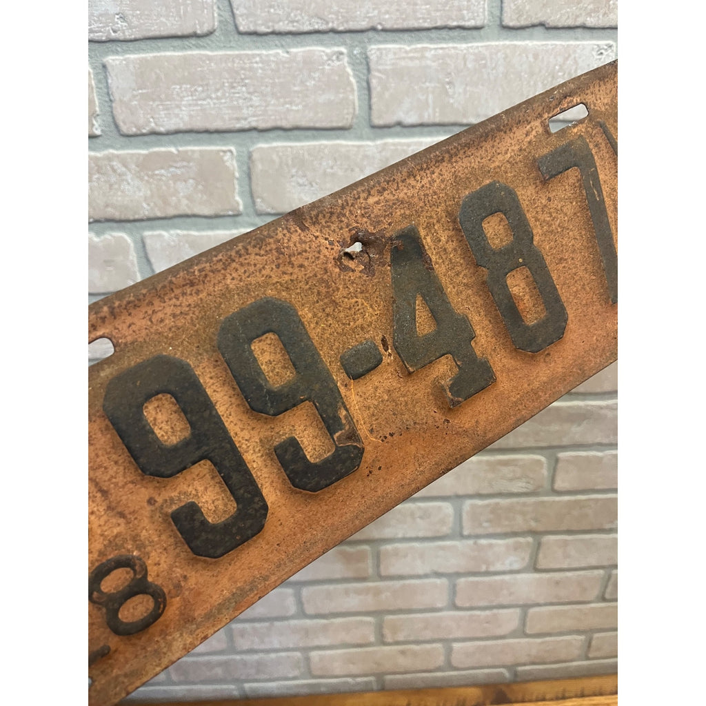 Vintage Wisconsin License Plate, Orange and Black, 1928
