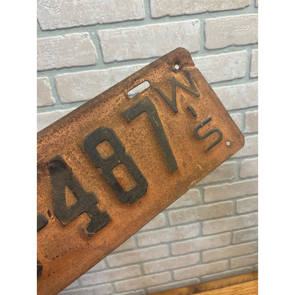 Vintage Wisconsin License Plate, Orange and Black, 1928