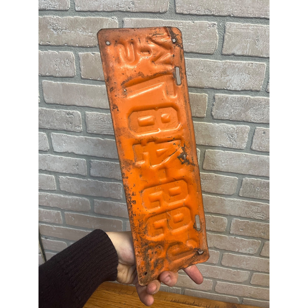 Vintage Wisconsin License Plate, Orange and Black, 1928