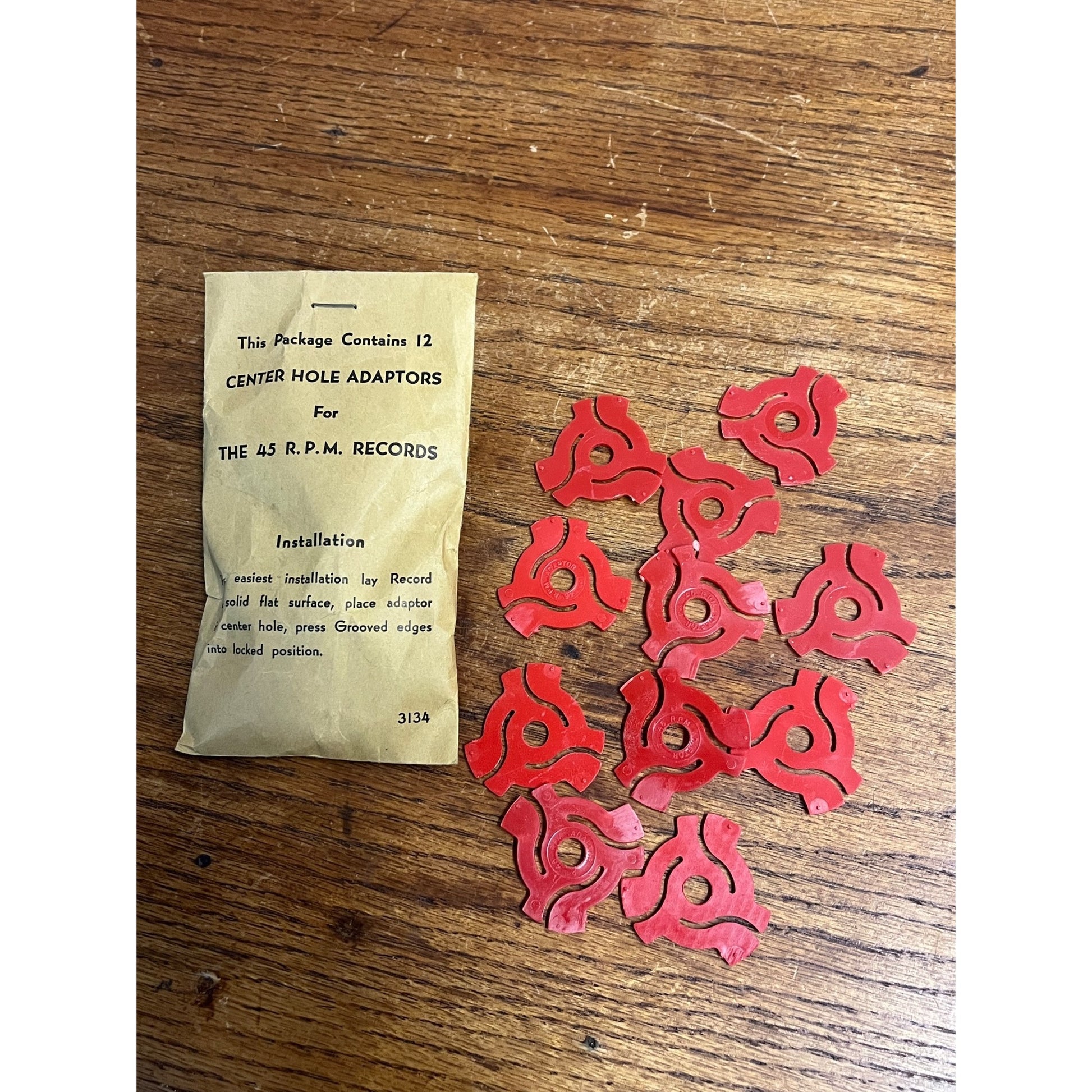 45 RPM Center Hole Record Adaptors Vintage Lot of 11 Red Plastic #3134 Envelope