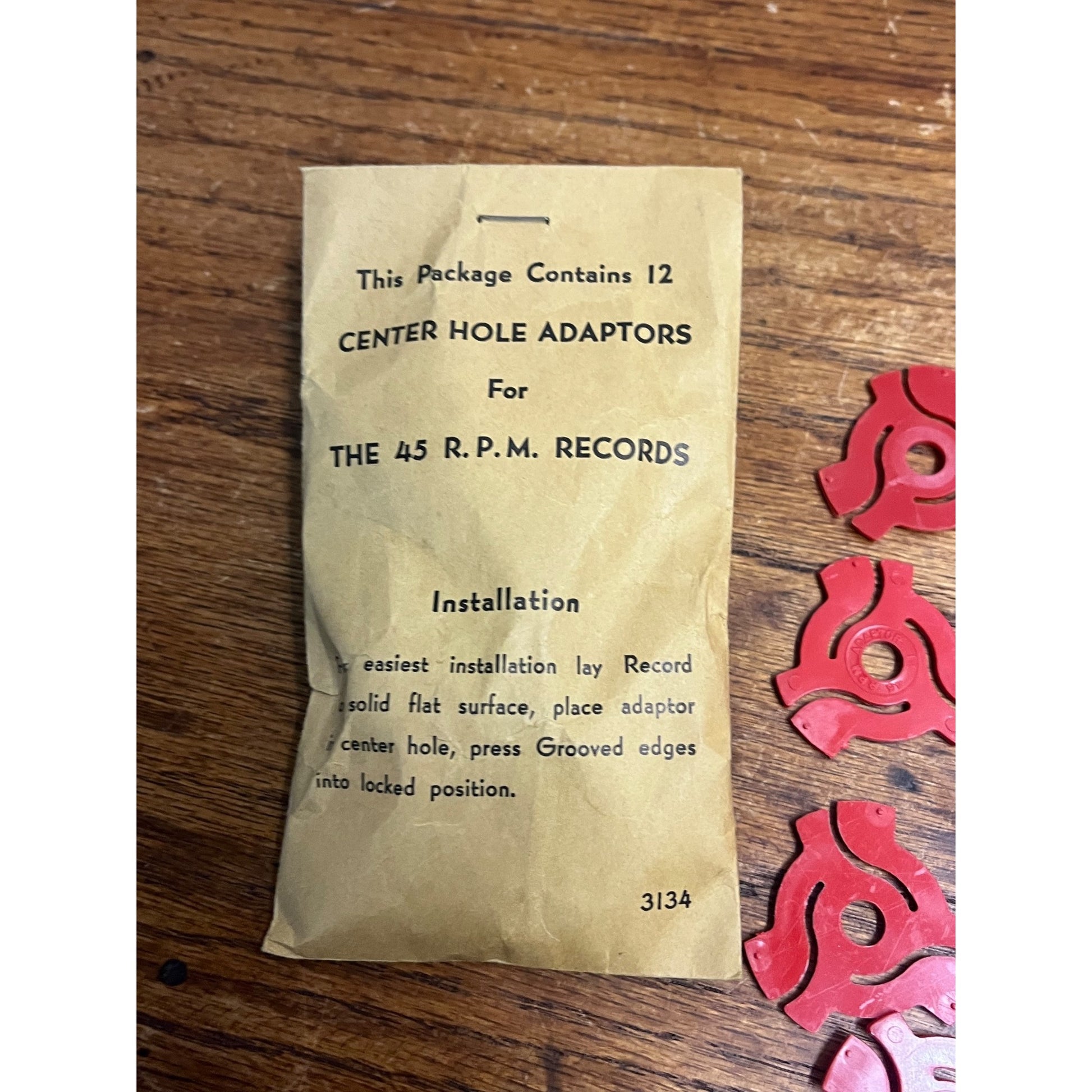 45 RPM Center Hole Record Adaptors Vintage Lot of 11 Red Plastic #3134 Envelope