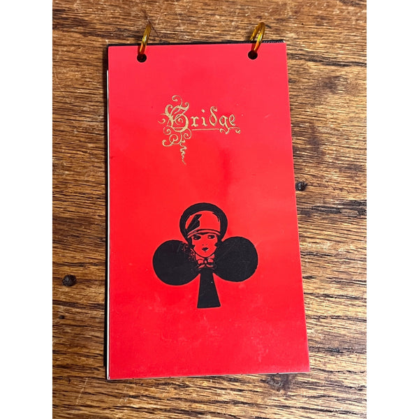 Vintage 1930s Bridge Score Tally Notepad Book Art Deco Flapper Girl Red Plastic