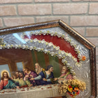 Vintage Catholic Last Supper Shadow Box Shrine Religious Wall Hanging Foil Frame