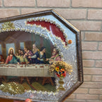 Vintage Catholic Last Supper Shadow Box Shrine Religious Wall Hanging Foil Frame