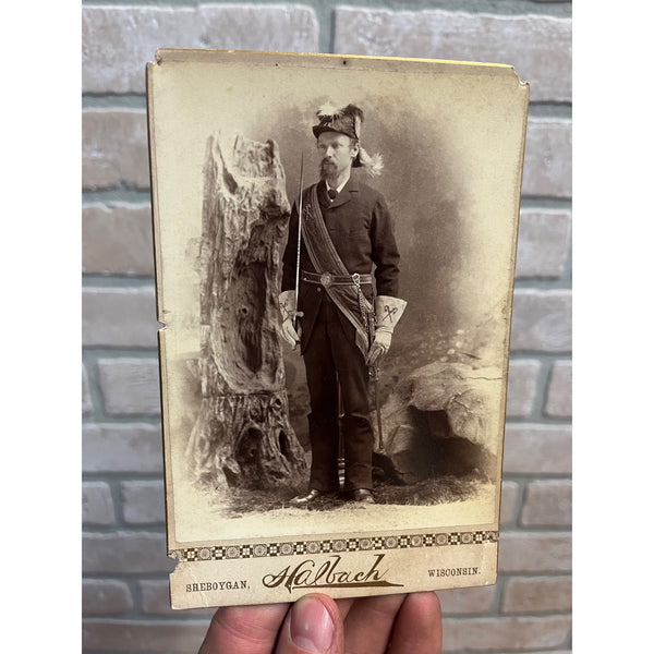 Antique Cabinet Photo Old Photograph Fraternal Man Uniform Sword Gloves