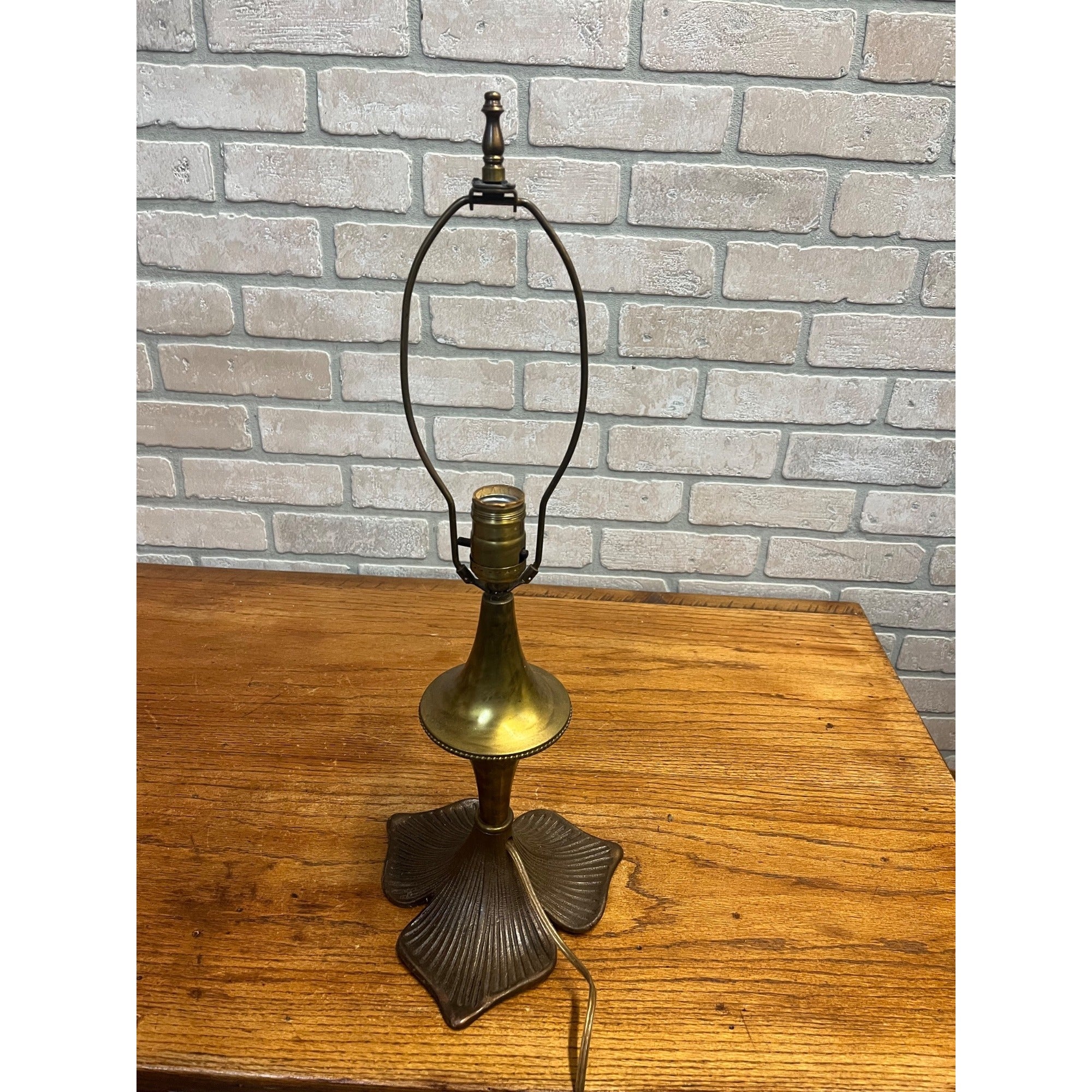 Antique Art Nouveau Bronze Table Lamp Flower Pedal Leaf Works