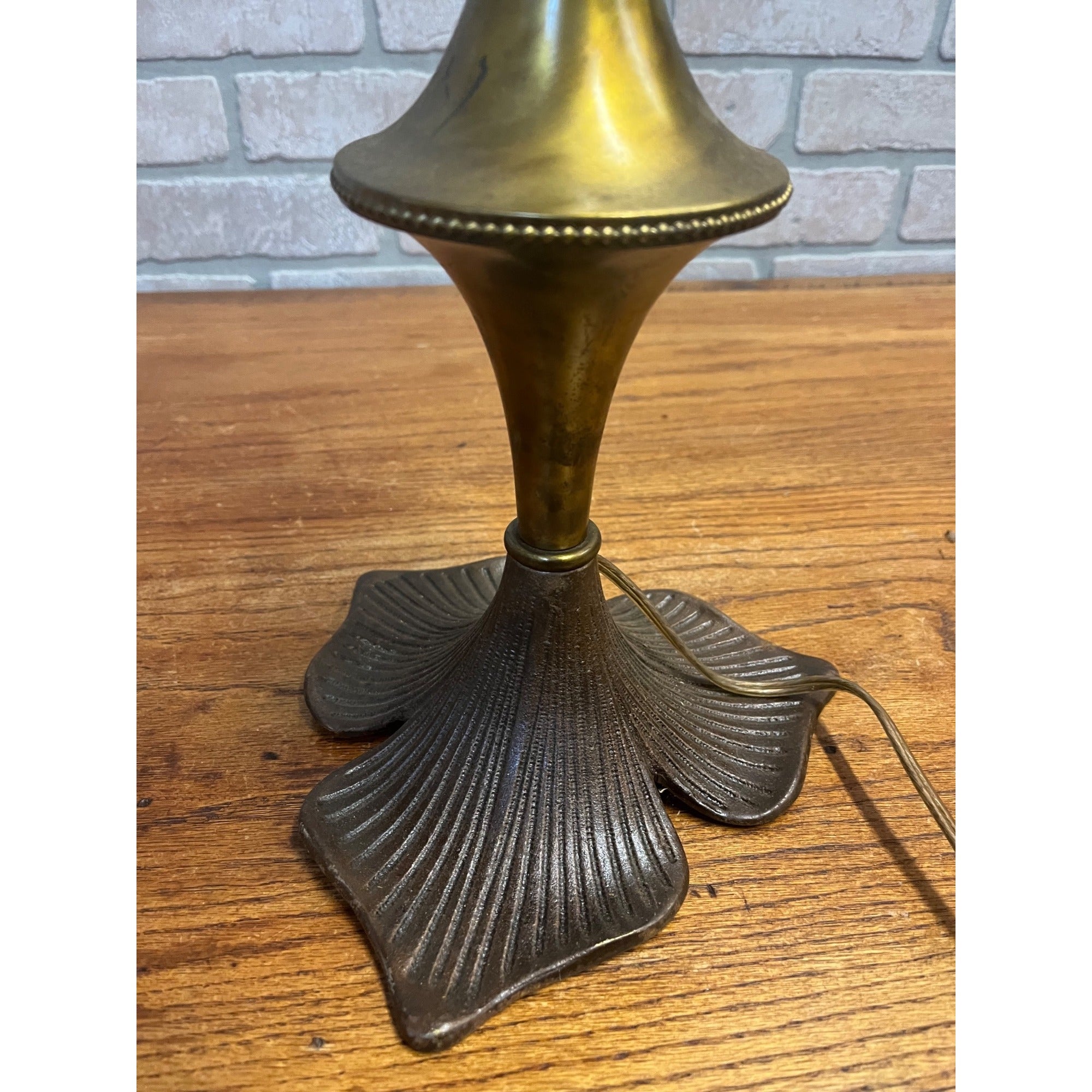 Antique Art Nouveau Bronze Table Lamp Flower Pedal Leaf Works