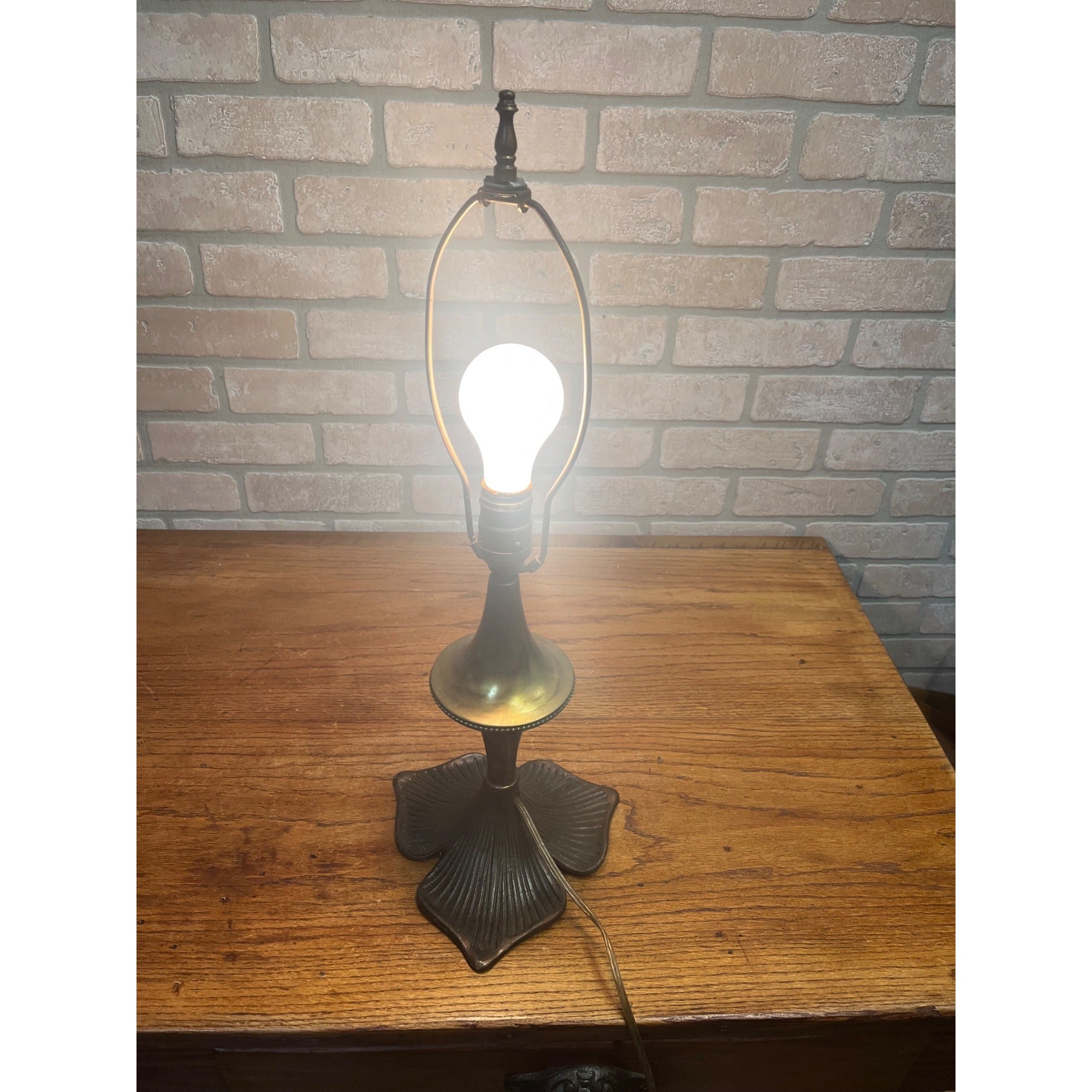 Antique Art Nouveau Bronze Table Lamp Flower Pedal Leaf Works