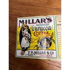 Original Tin Can Label Vintage Coffee c1910 Millars Curacoa Chicago Illinois