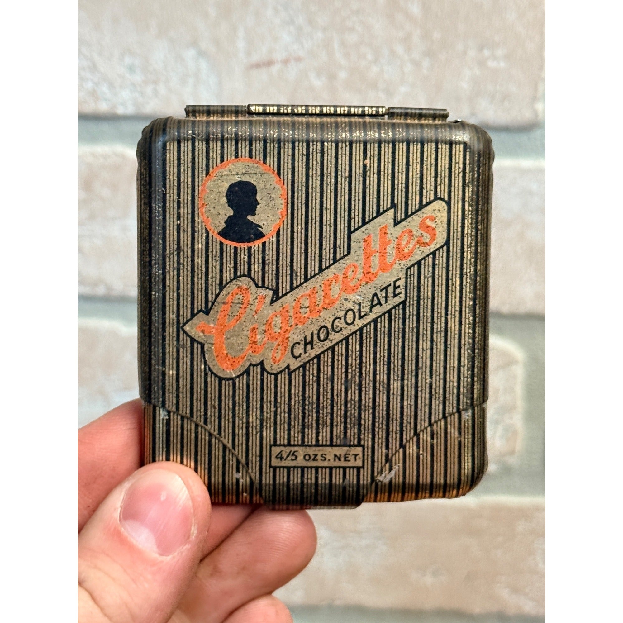 Vintage 1930s Merckens Chocolate Cigarettes Tin Advertiisng Hinged Buffalo NY