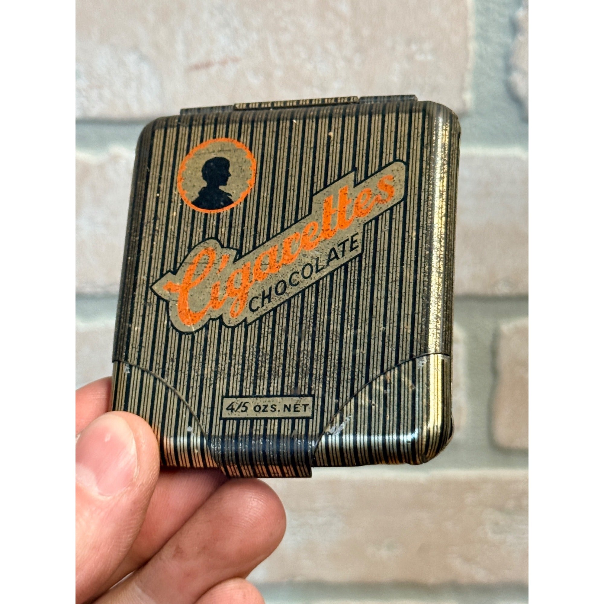 Vintage 1930s Merckens Chocolate Cigarettes Tin Advertiisng Hinged Buffalo NY