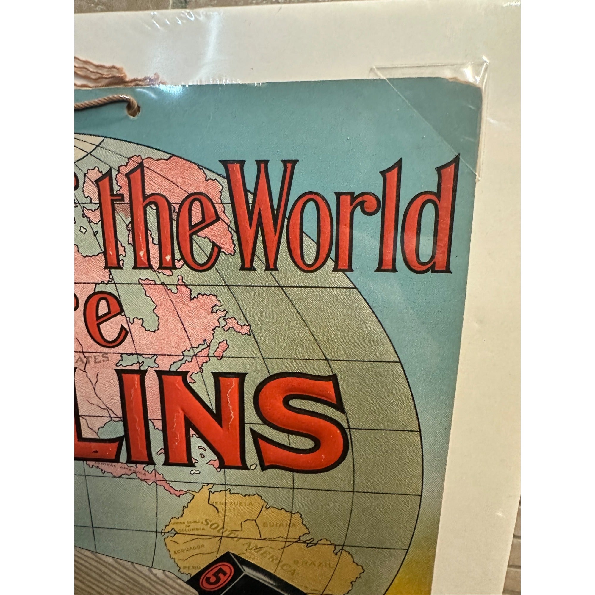 Original Vintage Collins Axes Advertising Litho Cardboard Hanging Sign