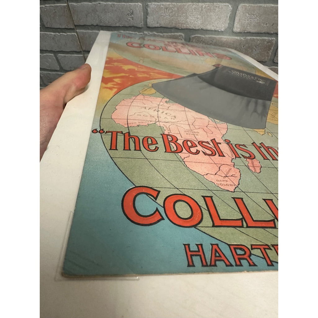 Original Vintage Collins Axes Advertising Litho Cardboard Hanging Sign