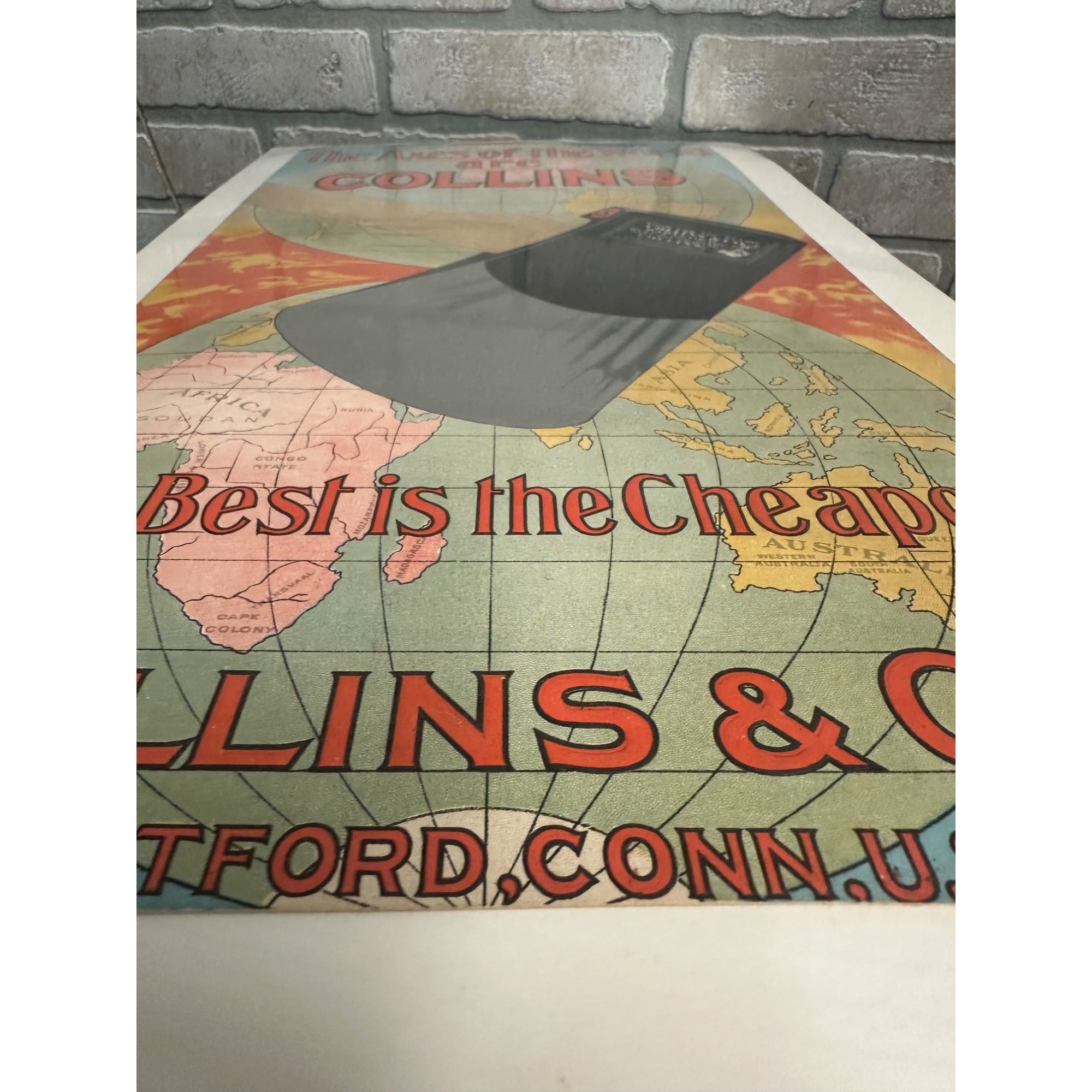 Original Vintage Collins Axes Advertising Litho Cardboard Hanging Sign