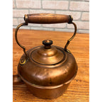 Antique Victorian Copper Tea Kettle Gooseneck Spout Brass Wood Handle c1900